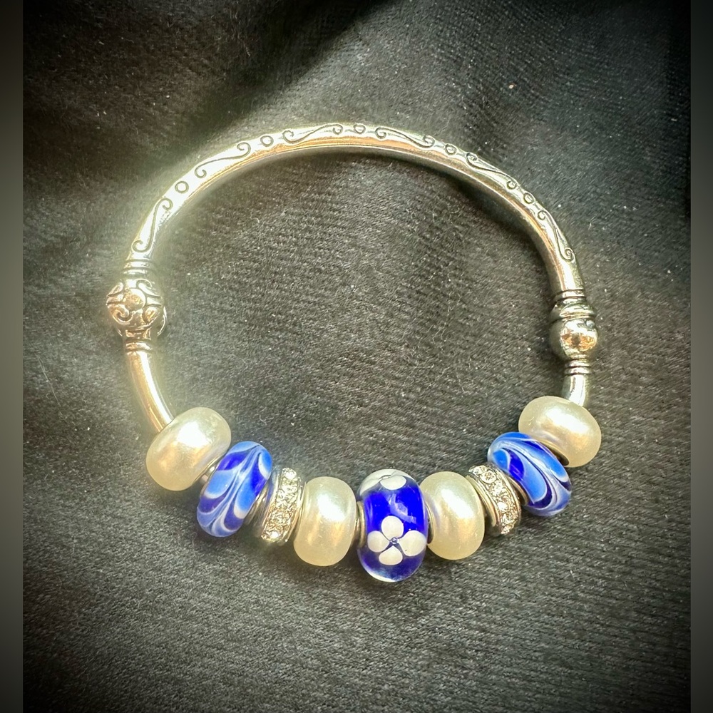 Brighton Elegant Silver and Blue Beaded Bracelet